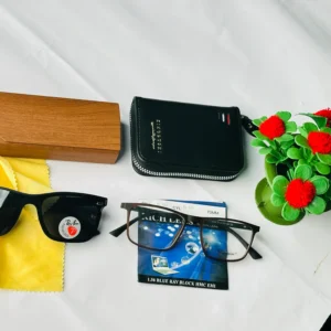 Combo Package Blue Cut UV+420+Rayban Polarized Sunglasses+Leder Wallat Card Holder 10 puket, 3in One,