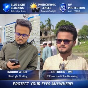 পটোসান ব্লু কাট চশমা ( 2 in 1) এক চশমাতে সব সমাধান/ Photo BlueCut lens or Fiver frame,